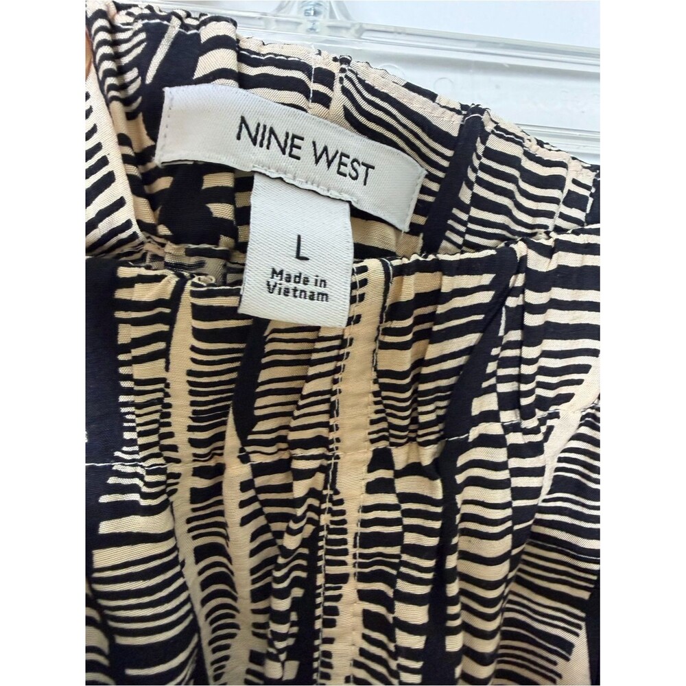 Nine West Boho Cotton Set sz L Belted Midi Skirt Puff Sleeve Top Neutral Resort - Picture 4 of 9
